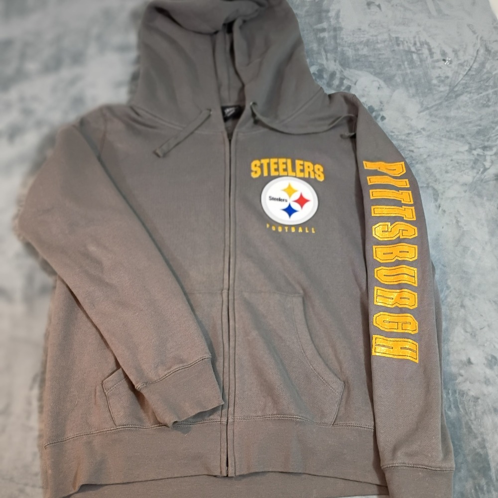 NFL Team Apparel Pittsburgh Steelers Womens Full Zip Hoodie Gray Size Medium